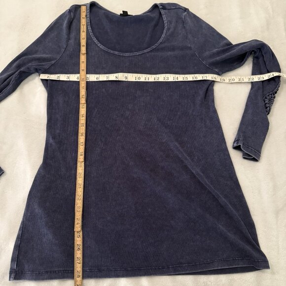 Torrid Cotton Modal Top Sz 2 Rib Scoop Neck Crochet Long Sleeve Indigo Blue Boho - Picture 4 of 7